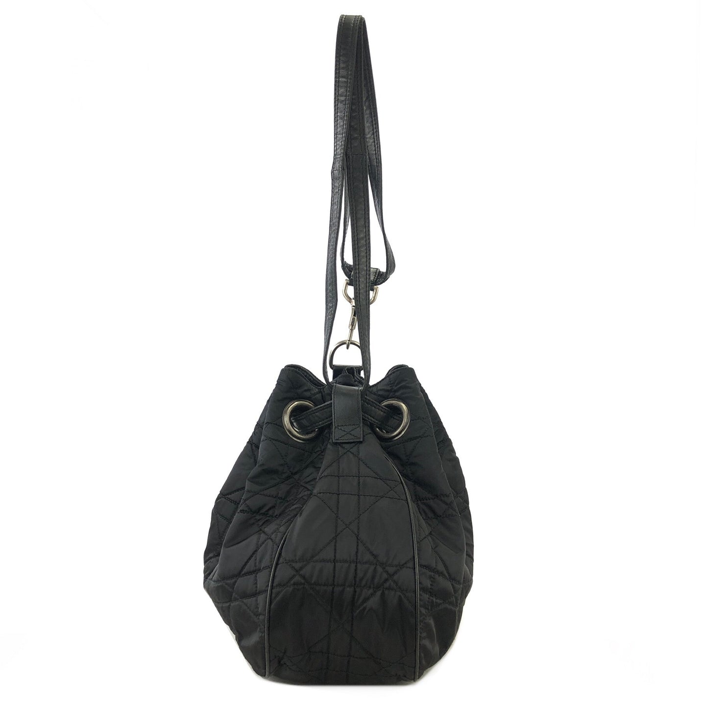 Christian Dior Cannage dior D Charm Nylon Drawstring Shoulder bag  Black Vintage Old uetep7