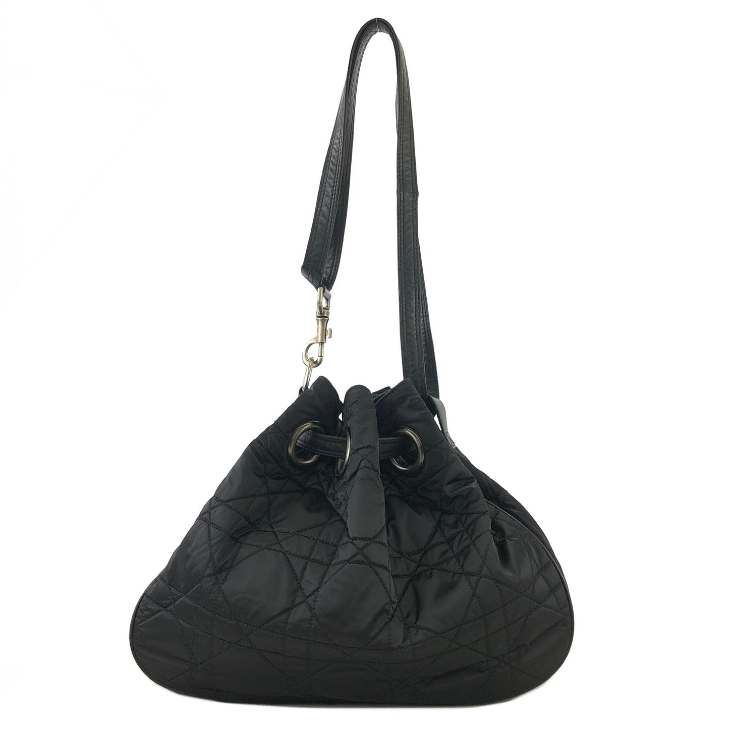 Christian Dior Cannage dior D Charm Nylon Drawstring Shoulder bag  Black Vintage Old uetep7