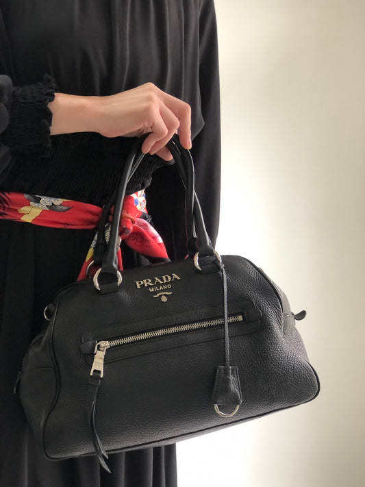 PRADA Logo Two-way Boston bag Shoulder bag Black Vintage sgghkm