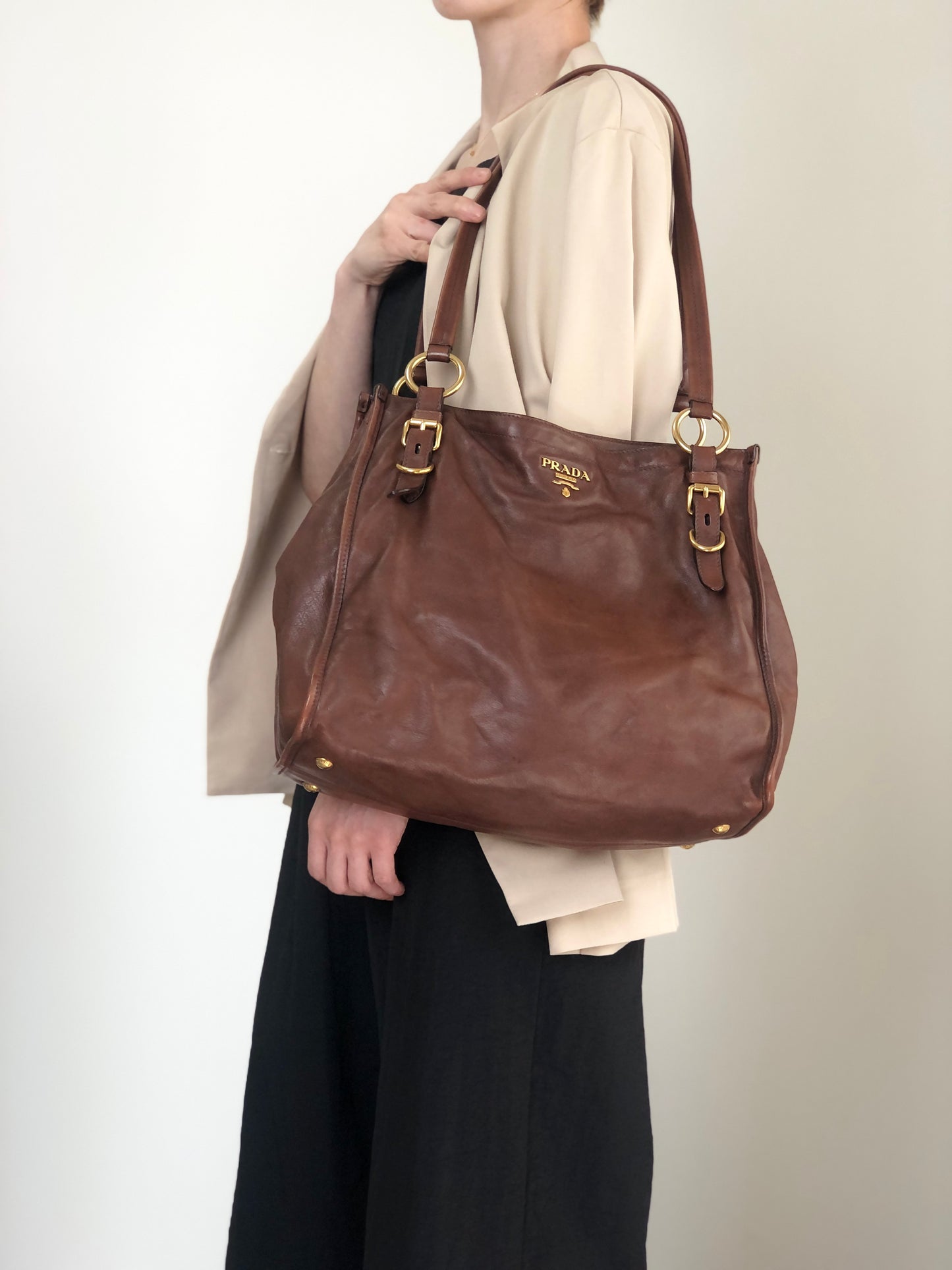 PRADA Logo Totebag Brown Vintage sznhvb