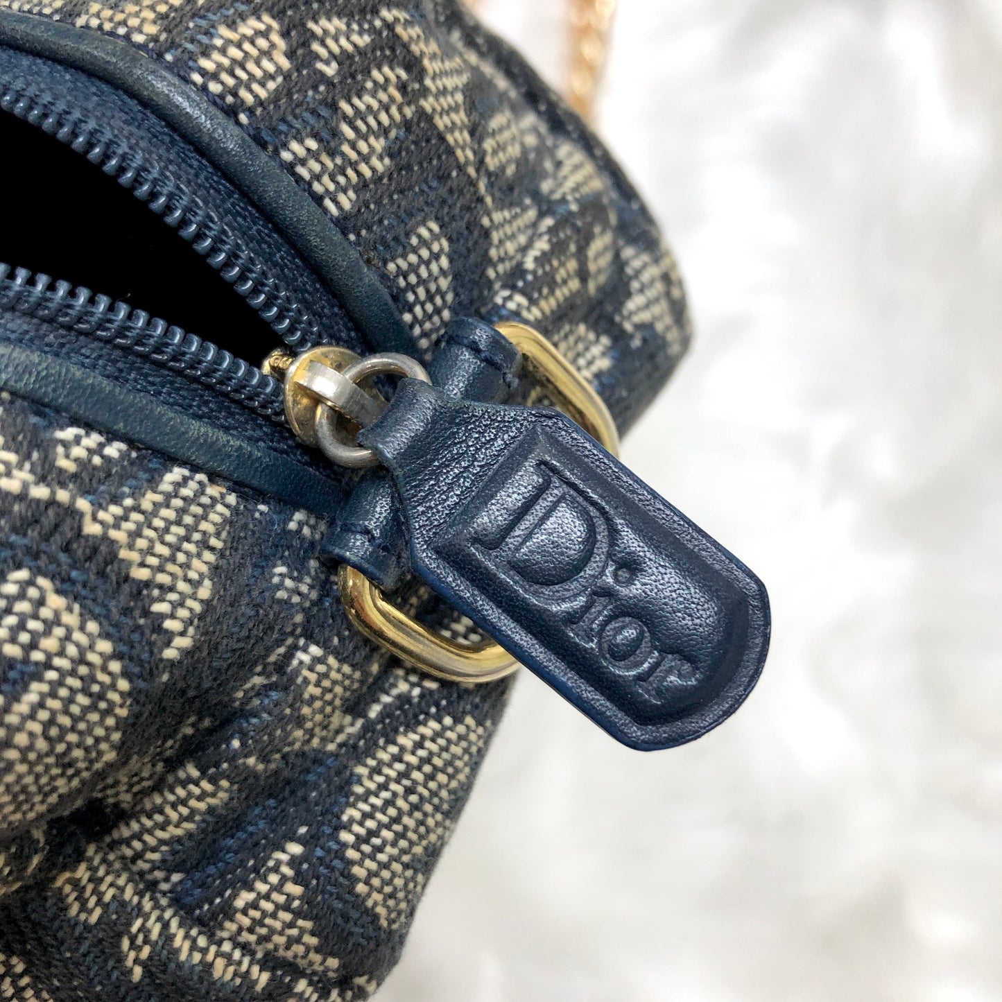Christian Dior Trotter Oblique Jacquard Chain Mini Shoulder bag Navy Vintage Old 2xadkk