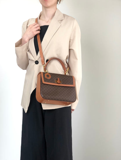 CELINE Macadam Turn Lock Charm Two-way Handbag Shoulder bag Brown Vintage tw3c3x
