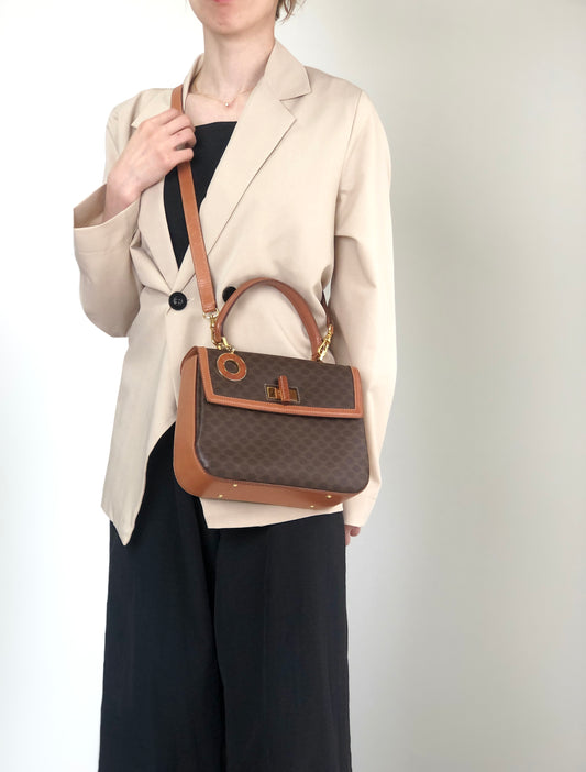 CELINE Macadam Turn Lock Charm Two-way Handbag Shoulder bag Brown Vintage tw3c3x