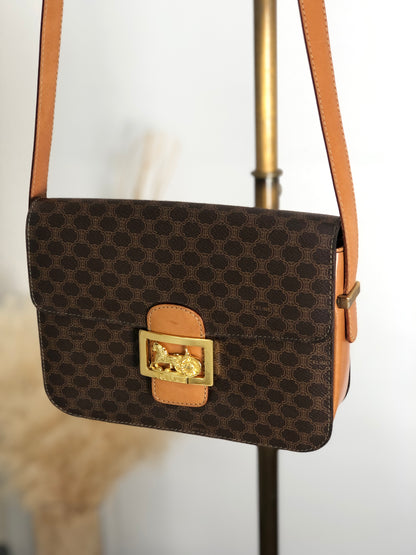 CELINE Macadam Horse Carriage Shoulder bag Brown Vintage dccdnx