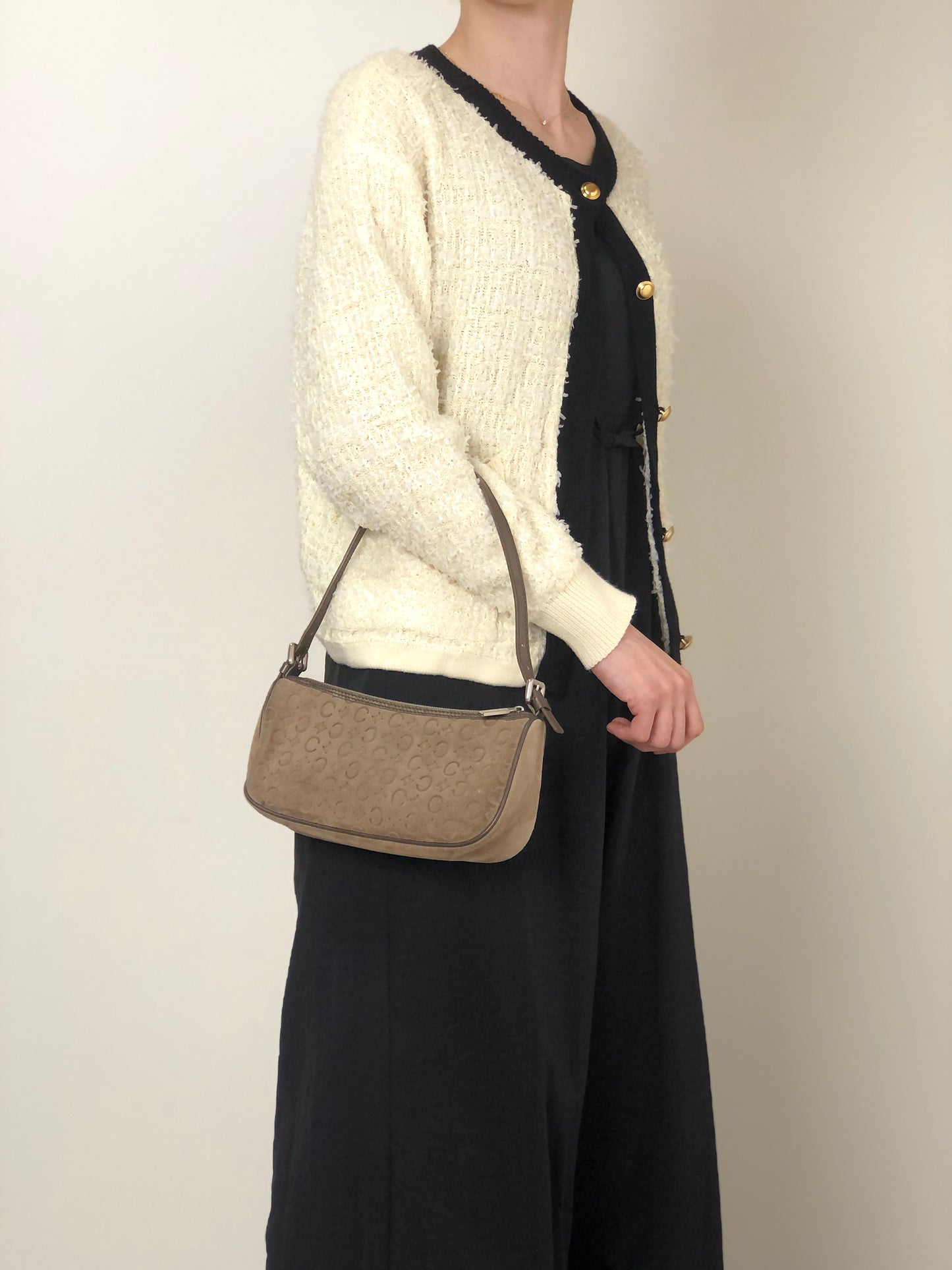 CELINE C Macadam Shoulder bag Light Brown Vintage ntvdgb