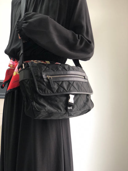 PRADA Tessuto Triangle Logo Shoulder bag Black Vintage g5c3is
