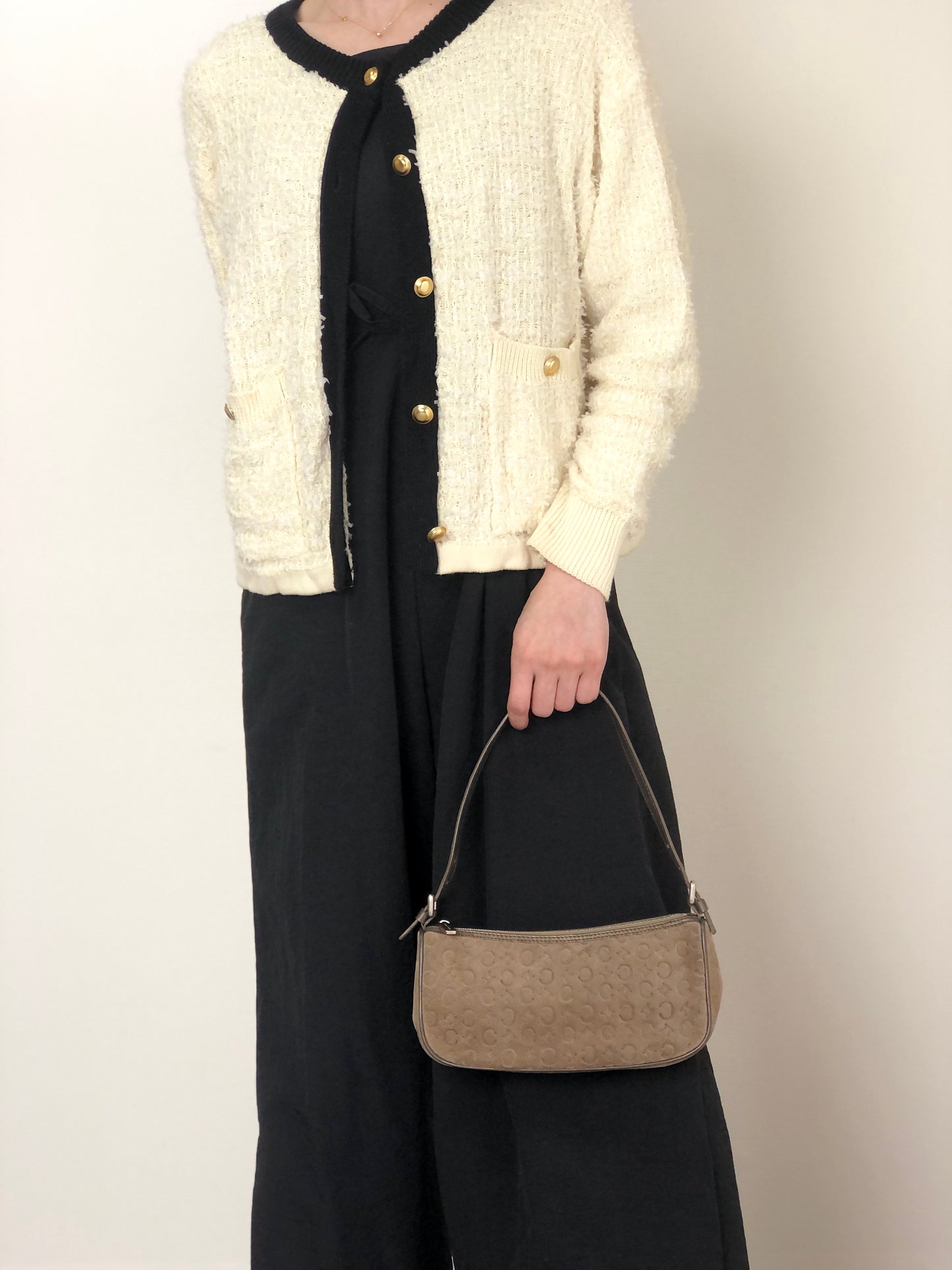 CELINE C Macadam Shoulder bag Light Brown Vintage ntvdgb