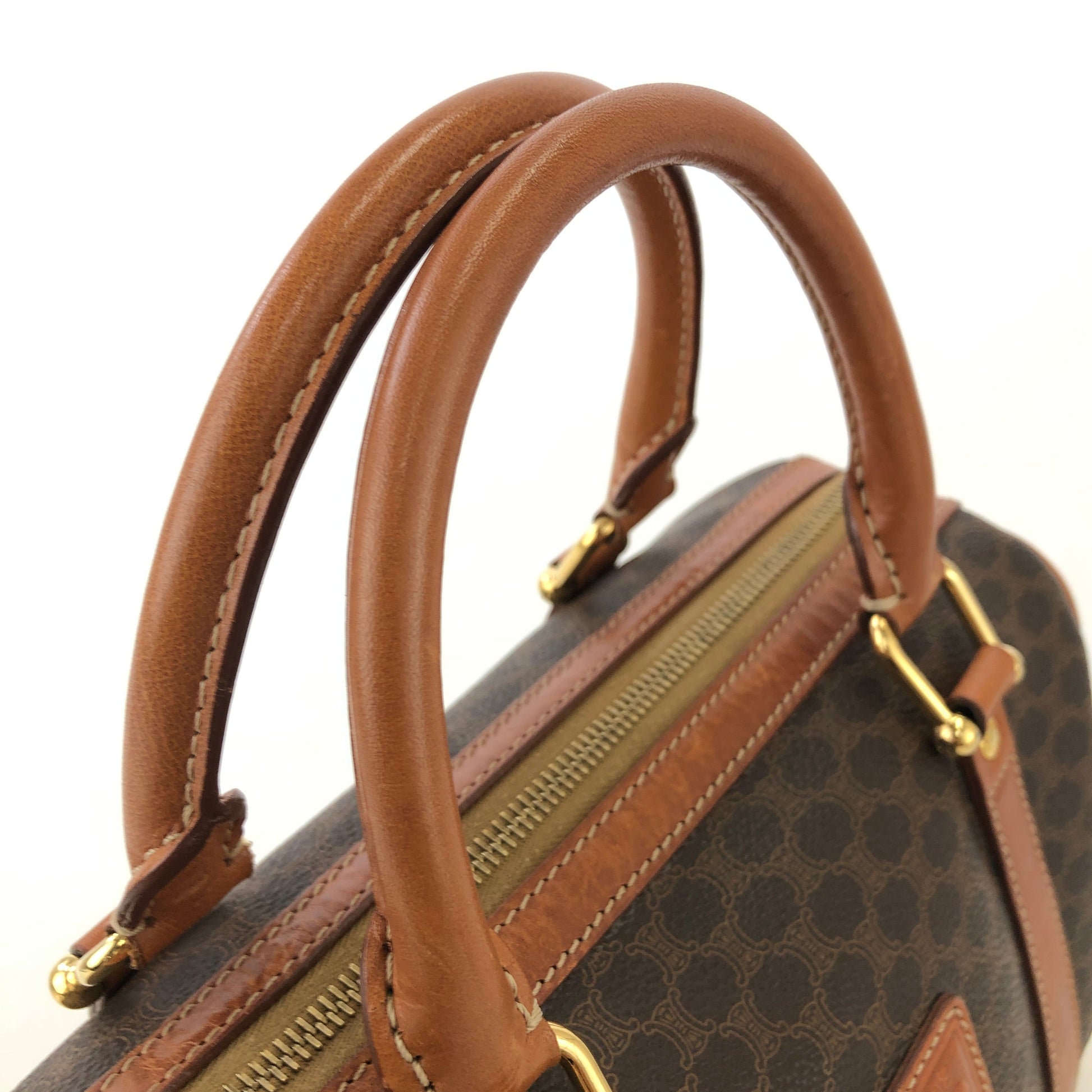 CELINE Macadam Blason Boston bag Handbag Brown Vintage Old Celine s68ihd