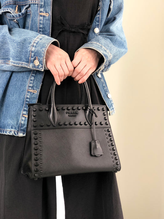PRADA Logo Handbag Black Vintage ickh2g