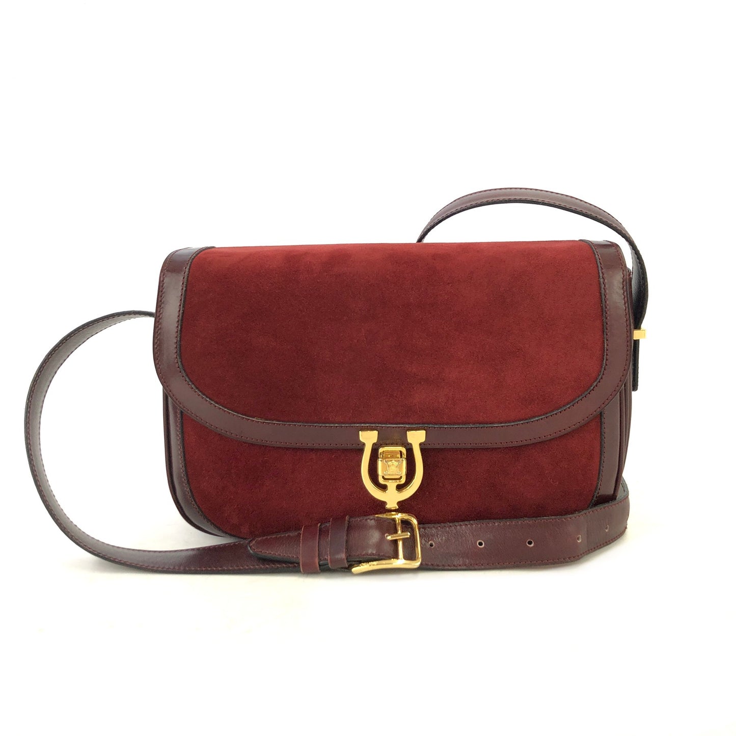 CELINE Triomphe Horseshoe Suede Leather Shoulder bag Bordeaux vintage old Celine rxbz24