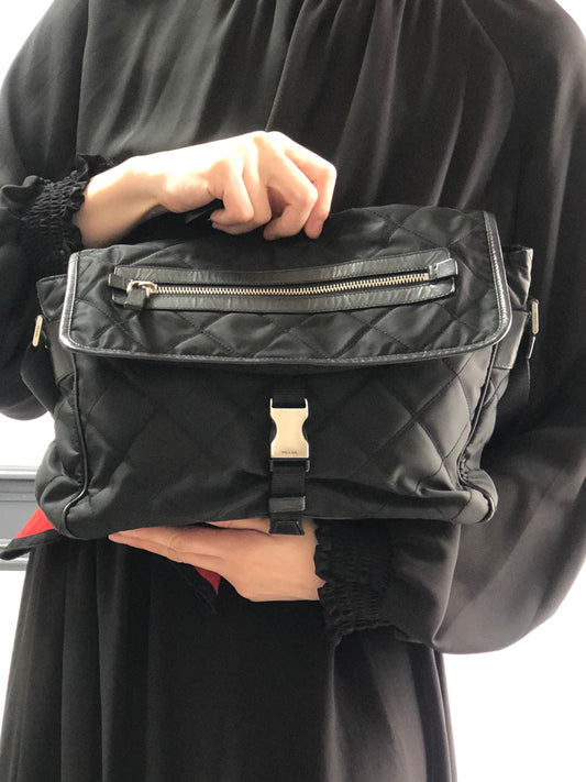 PRADA Tessuto Triangle Logo Shoulder bag Black Vintage g5c3is