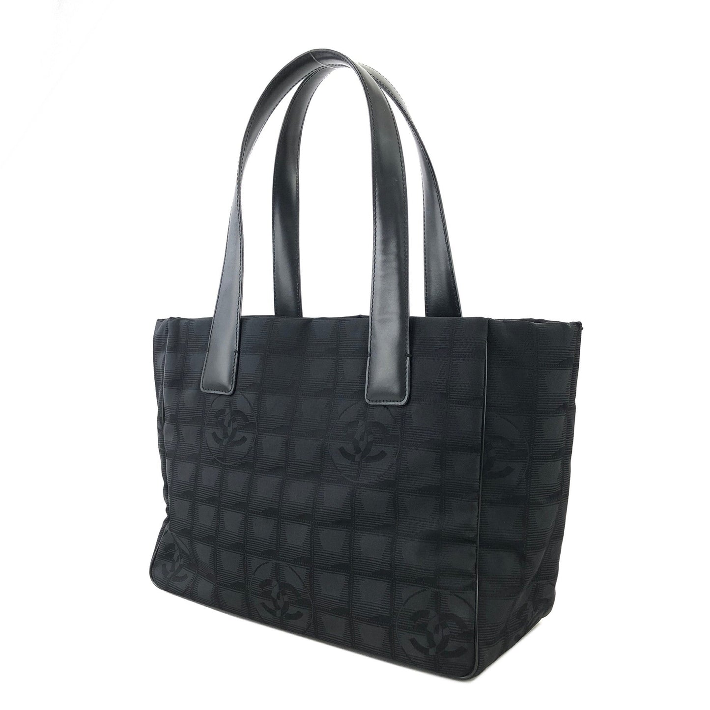 CHANEL New Travel Line PM Nylon Jacquard Handbag Tote Bag Black Old Vintage 8yw4tz