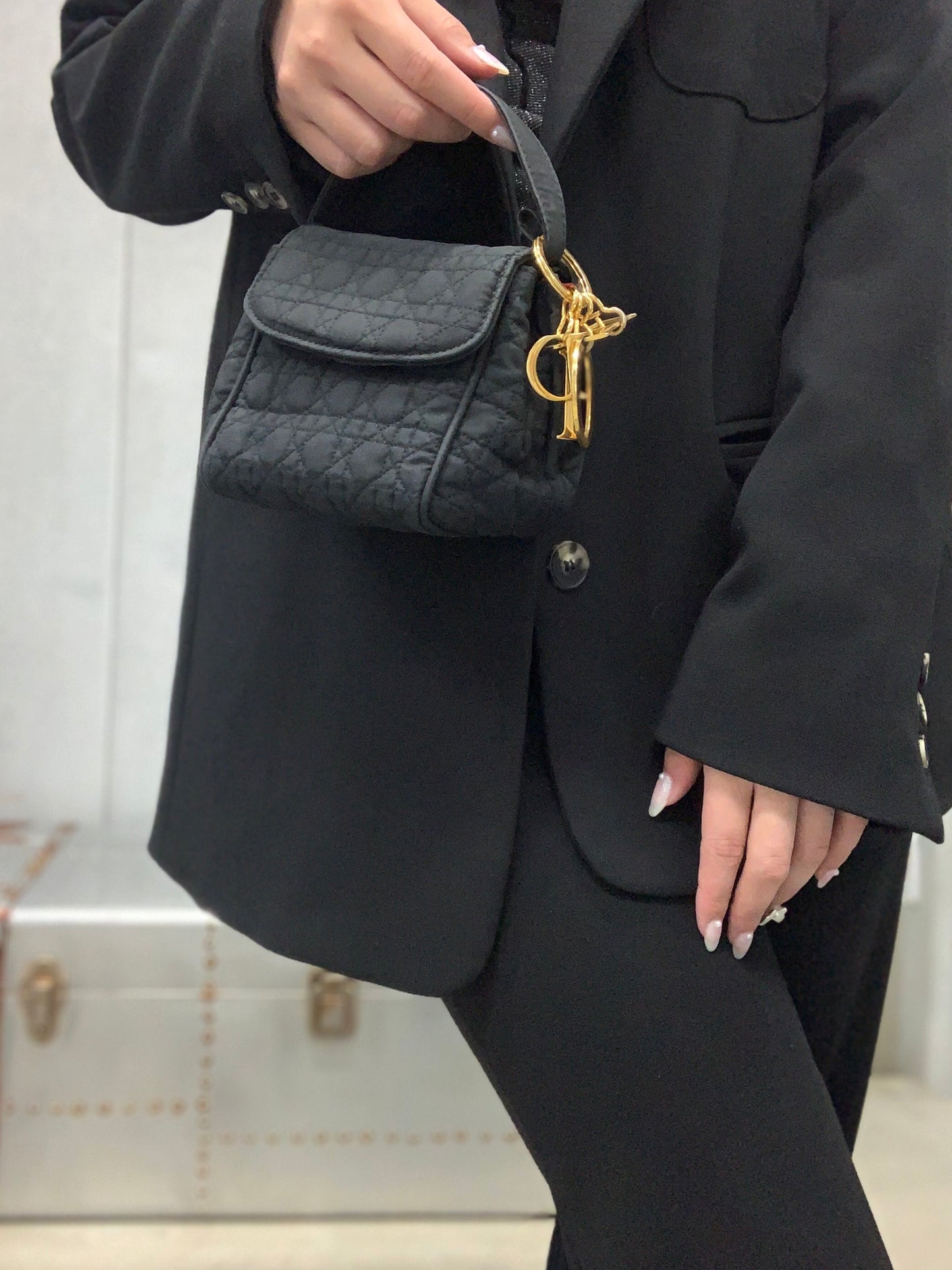 Christian Dior Cannage Charm Nylon Mini Handbag Black Vintage Old kjas5s