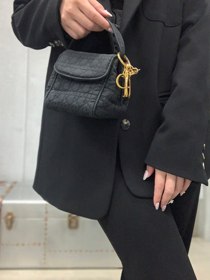 Christian Dior Cannage Charm 尼龍迷你手袋 黑色 復古 舊 kjas5s