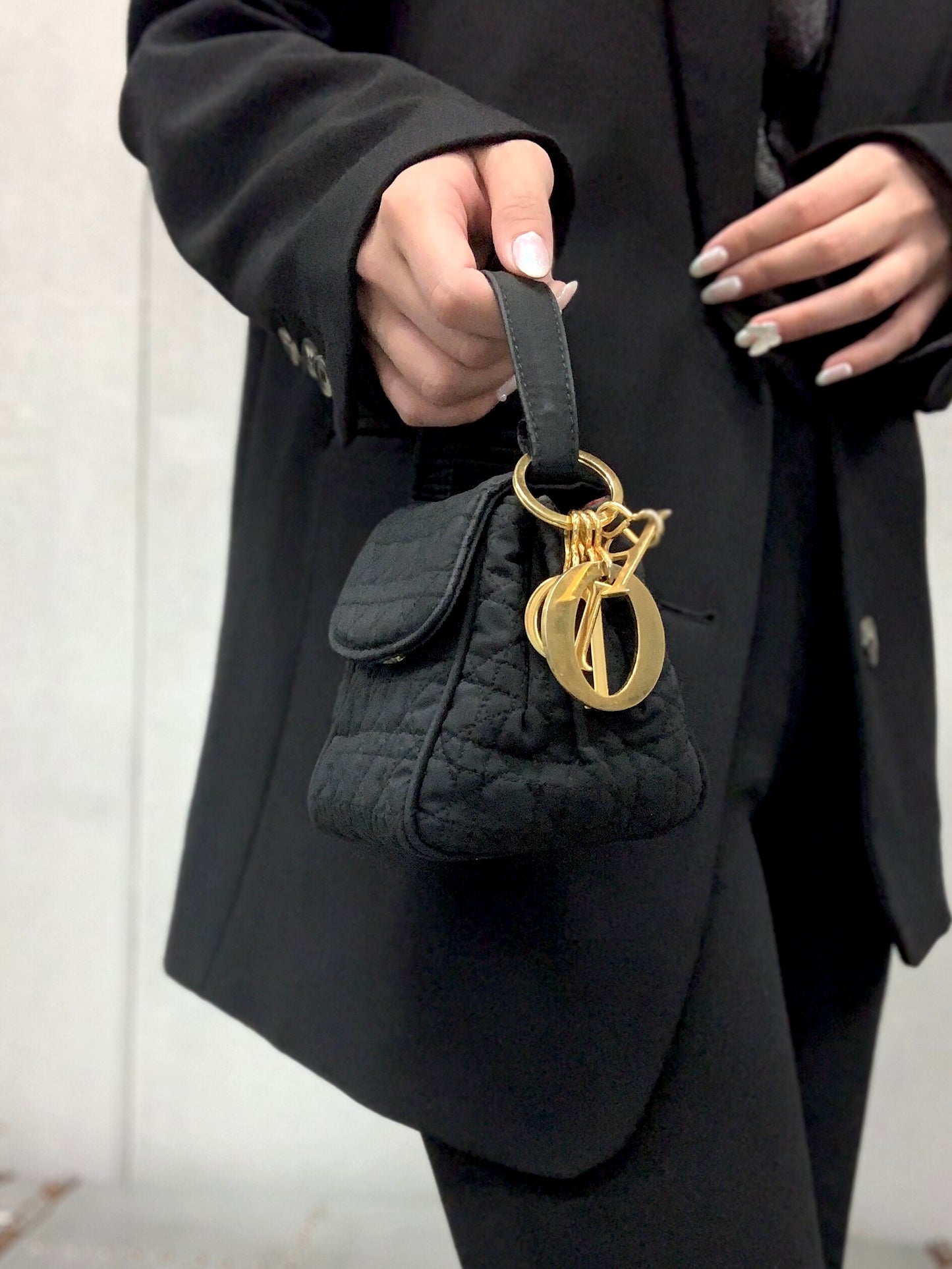 Christian Dior Cannage Charm Nylon Mini Handbag Black Vintage Old kjas5s