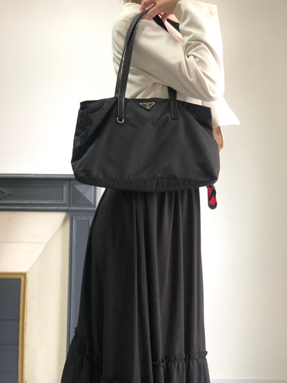 PRADA Tessuto Triangle Logo Totebag Black Vintage xp2biu