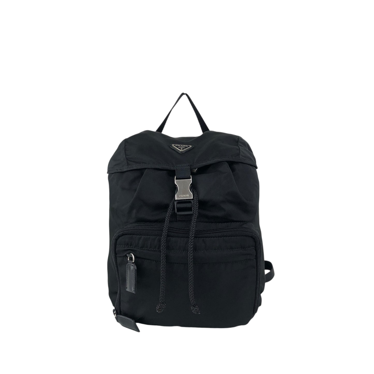 PRADA Tessuto Triangle Logo Front Buckle Backpack Black Vintage jmakxv