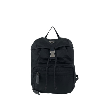 PRADA Tessuto Triangle Logo Front Buckle Backpack Black Vintage jmakxv