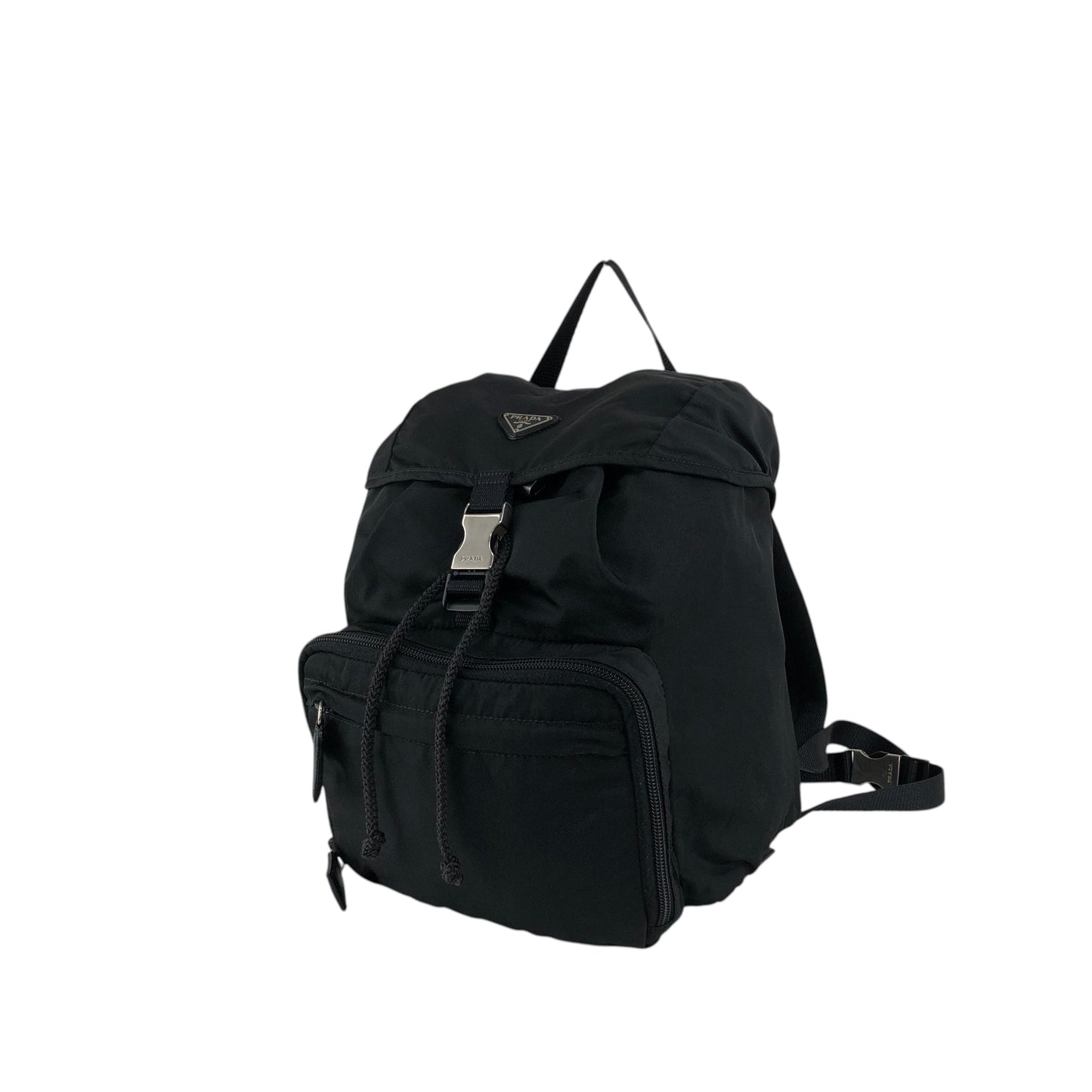 PRADA Tessuto Triangle Logo Front Buckle Backpack Black Vintage jmakxv