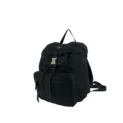 PRADA Tessuto Triangle Logo Front Buckle Backpack Black Vintage jmakxv