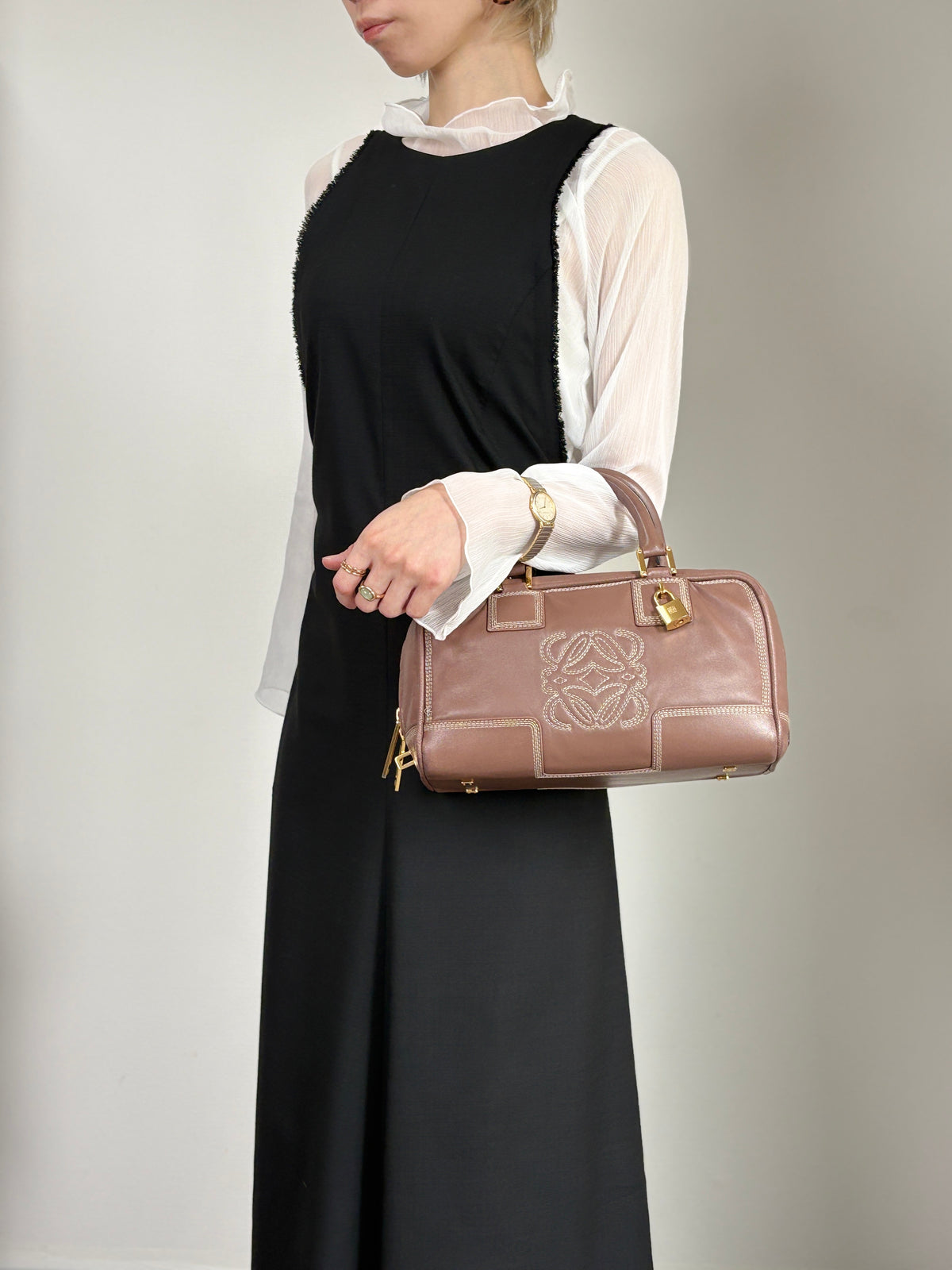 LOEWE Amazona28 Anagram Handbag Boston bag Brown Vintage f75cvh