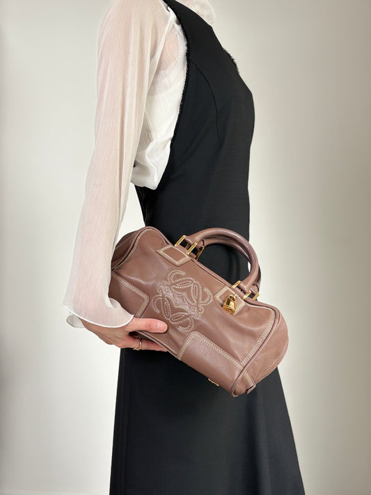 LOEWE Amazona28 Anagram Handbag Boston bag Brown Vintage f75cvh