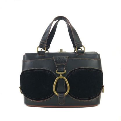 LOEWE Anagram Suede Handbag Black Vintage Old yz5835