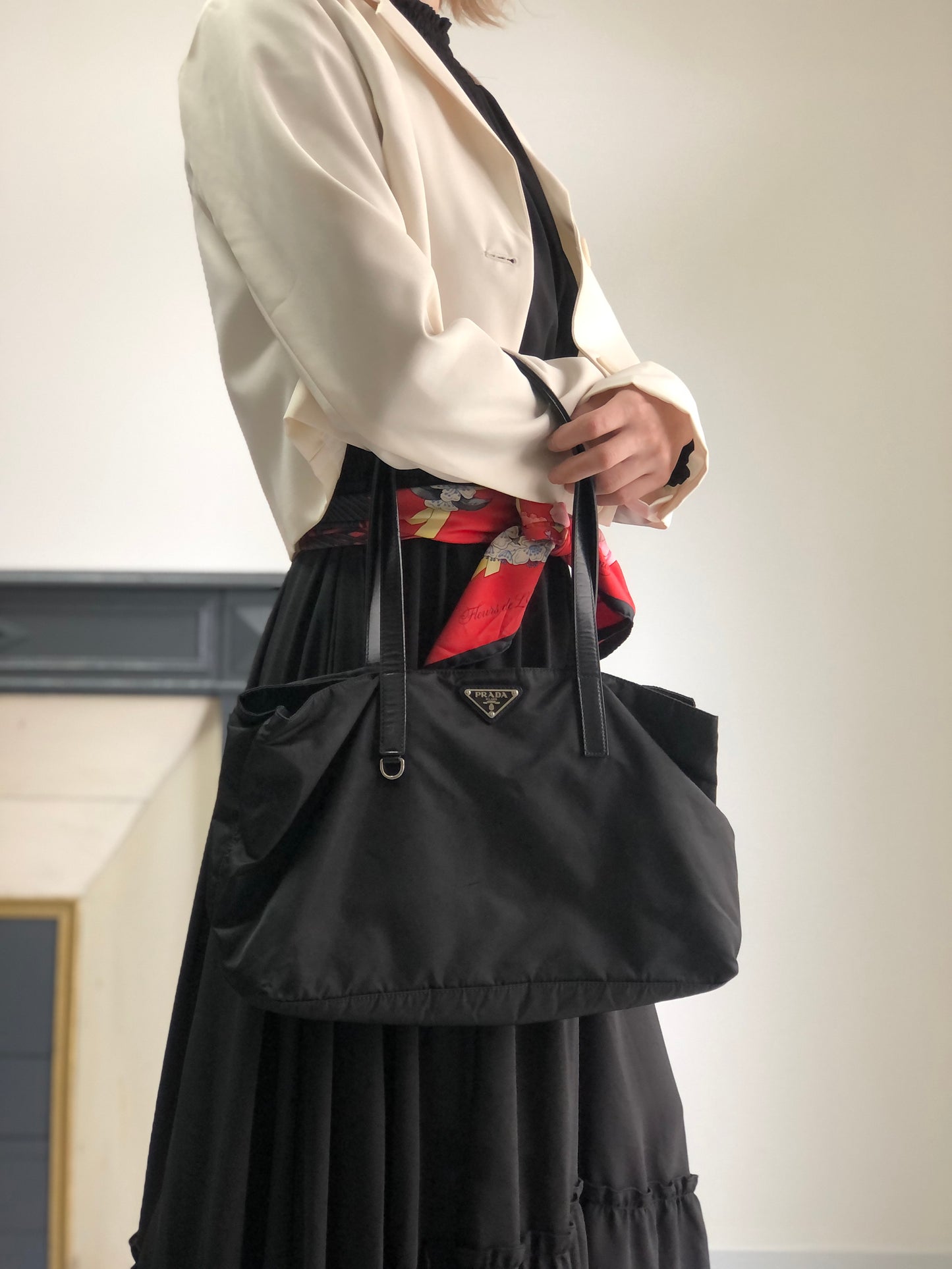 PRADA Tessuto Triangle Logo Totebag Black Vintage xp2biu