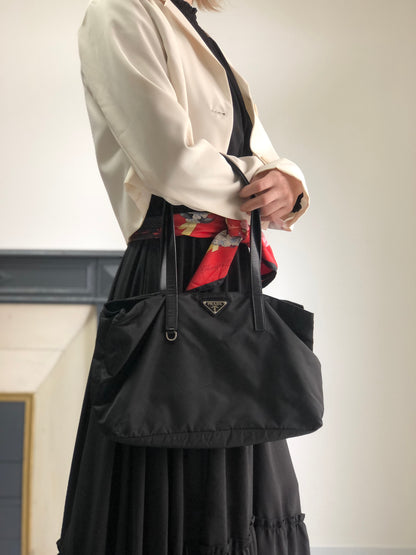 PRADA Tessuto Triangle Logo Totebag Black Vintage xp2biu