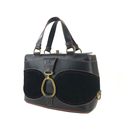 LOEWE Anagram Suede Handbag Black Vintage Old yz5835