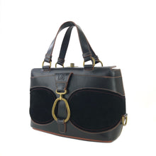 Load image into Gallery viewer, LOEWE Anagram Suede Handbag Black Vintage Old yz5835
