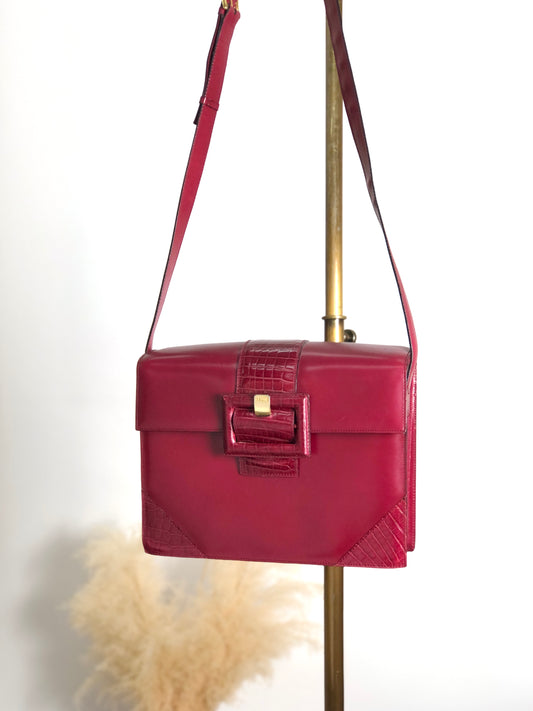 CELINE Front Buckle Crossbody Box Shoulder bag Wine red Vintage Old CELINE wvxw4y
