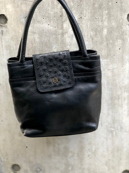 LOEWE Anagram Ostrich Handbag Black Vintage Old 6phzi2