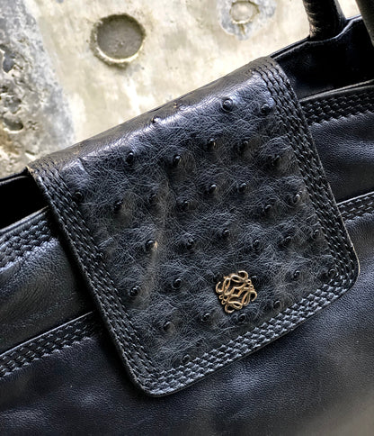 LOEWE Anagram Ostrich Handbag Black Vintage Old 6phzi2