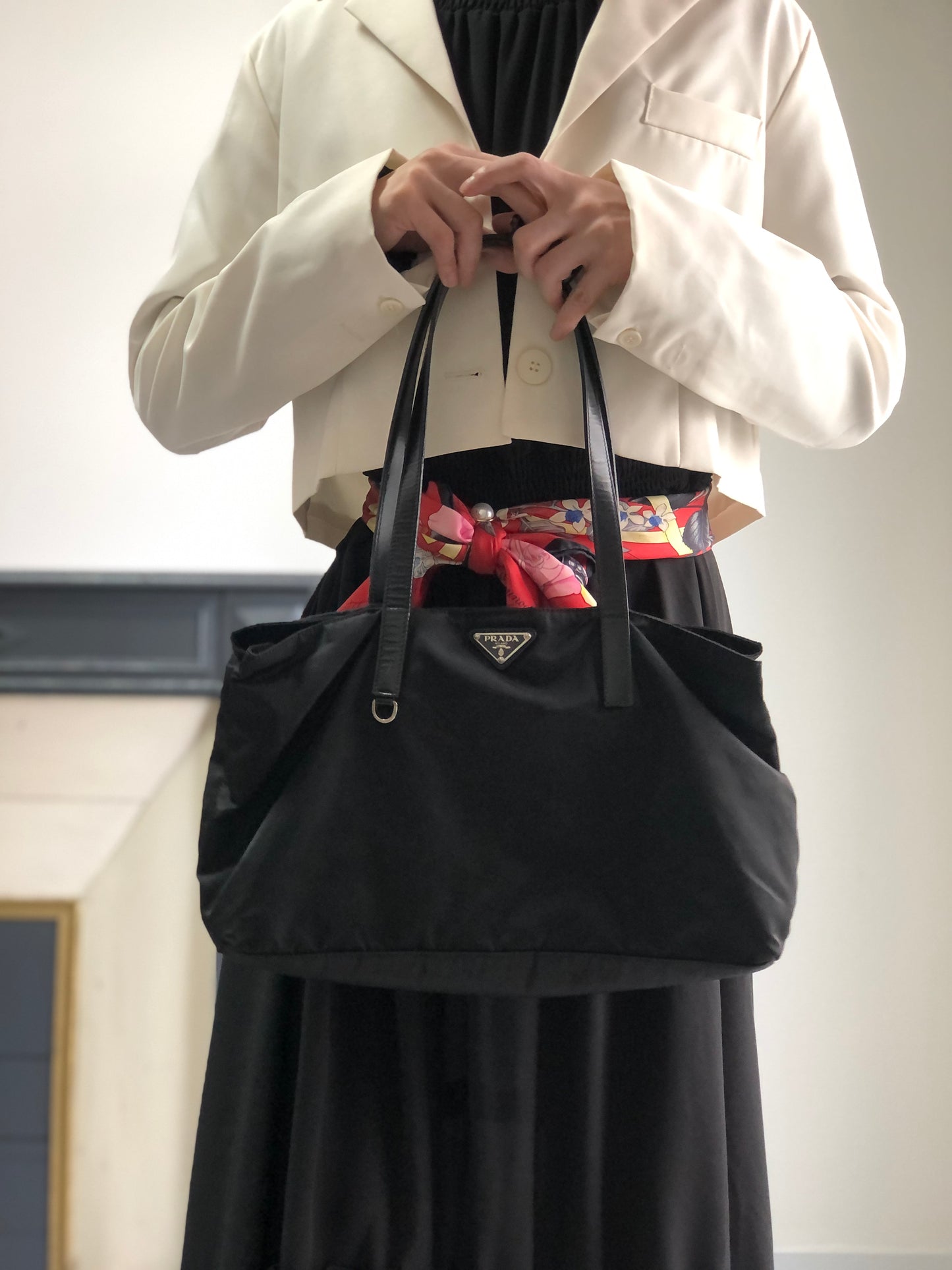 PRADA Tessuto Triangle Logo Totebag Black Vintage xp2biu