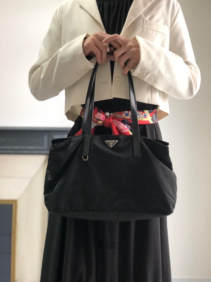 PRADA Tessuto Triangle Logo Totebag Black Vintage xp2biu