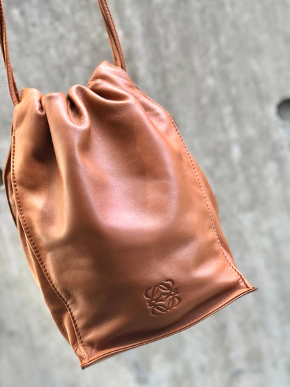 LOEWE Anagram Nappa leather Drawstring Shoulder bag Brown Vintage Old u5fd3r