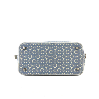 CELINE C Macadam Jacquard Handbag Blue Vintage Old Celine znhcpr
