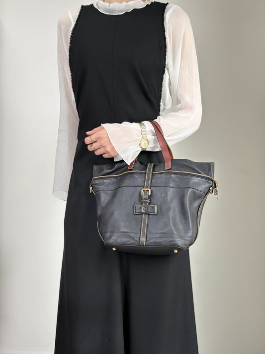 LOEWE Logo Front Buckle Two-way Handbag Shoulder bag Black Vintage pszdm6