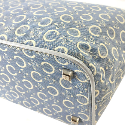 CELINE C Macadam Jacquard Handbag Blue Vintage Old Celine znhcpr