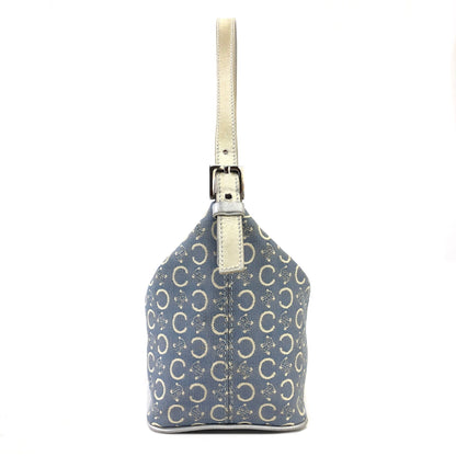 CELINE C Macadam Jacquard Handbag Blue Vintage Old Celine znhcpr