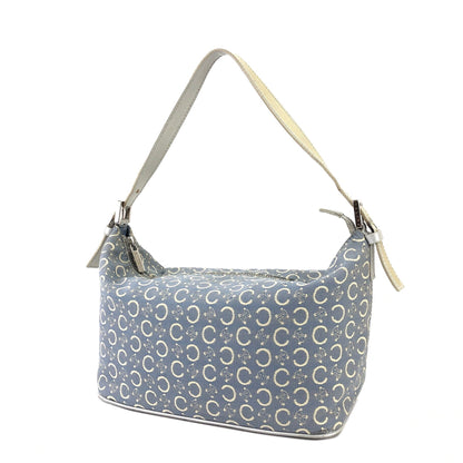 CELINE C Macadam Jacquard Handbag Blue Vintage Old Celine znhcpr
