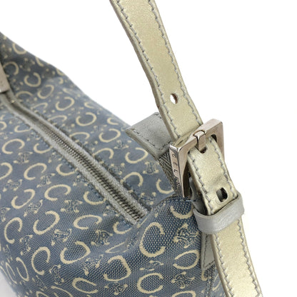 CELINE C Macadam Jacquard Handbag Blue Vintage Old Celine znhcpr