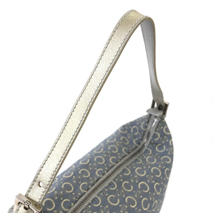 CELINE C Macadam Jacquard Handbag Blue Vintage Old Celine znhcpr