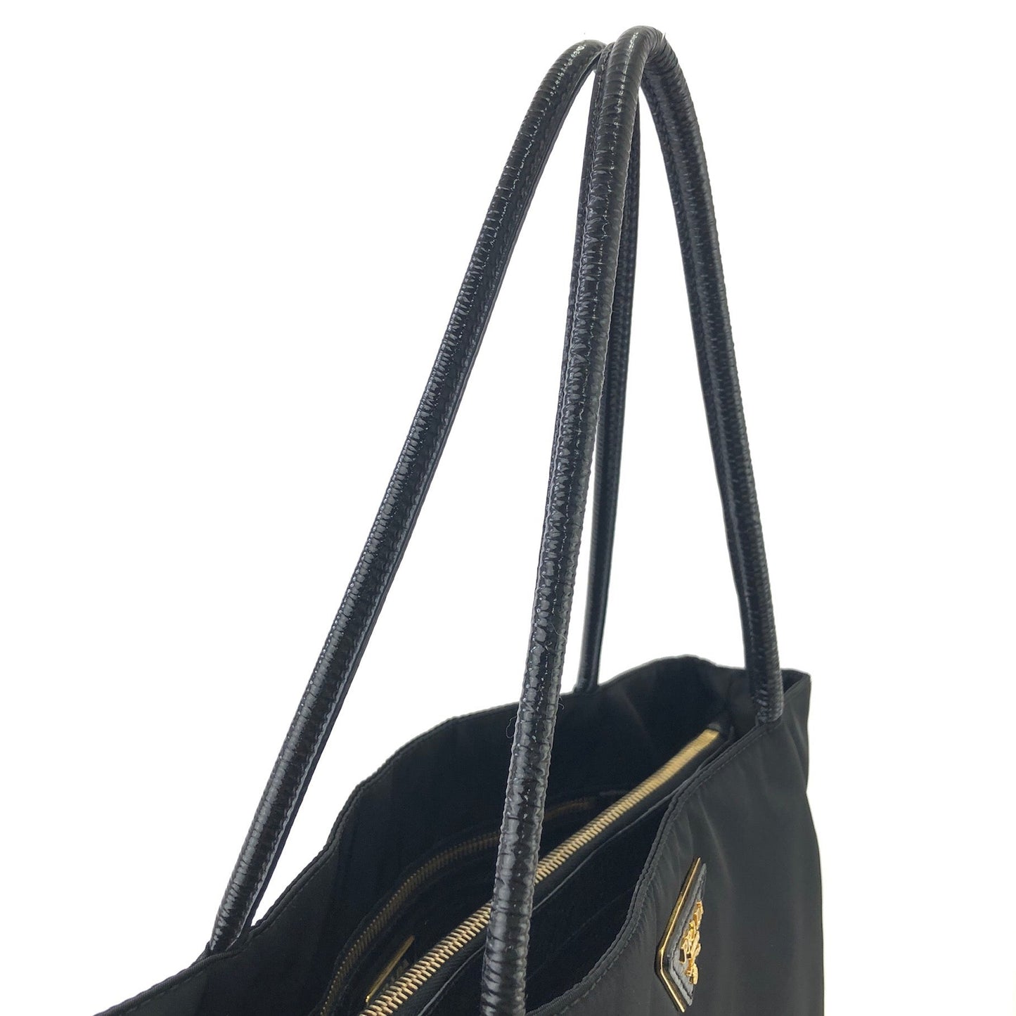 PRADA Triangle Logo Nylon Tote Bag Shoulder Bag Black Vintage Old ehk63n