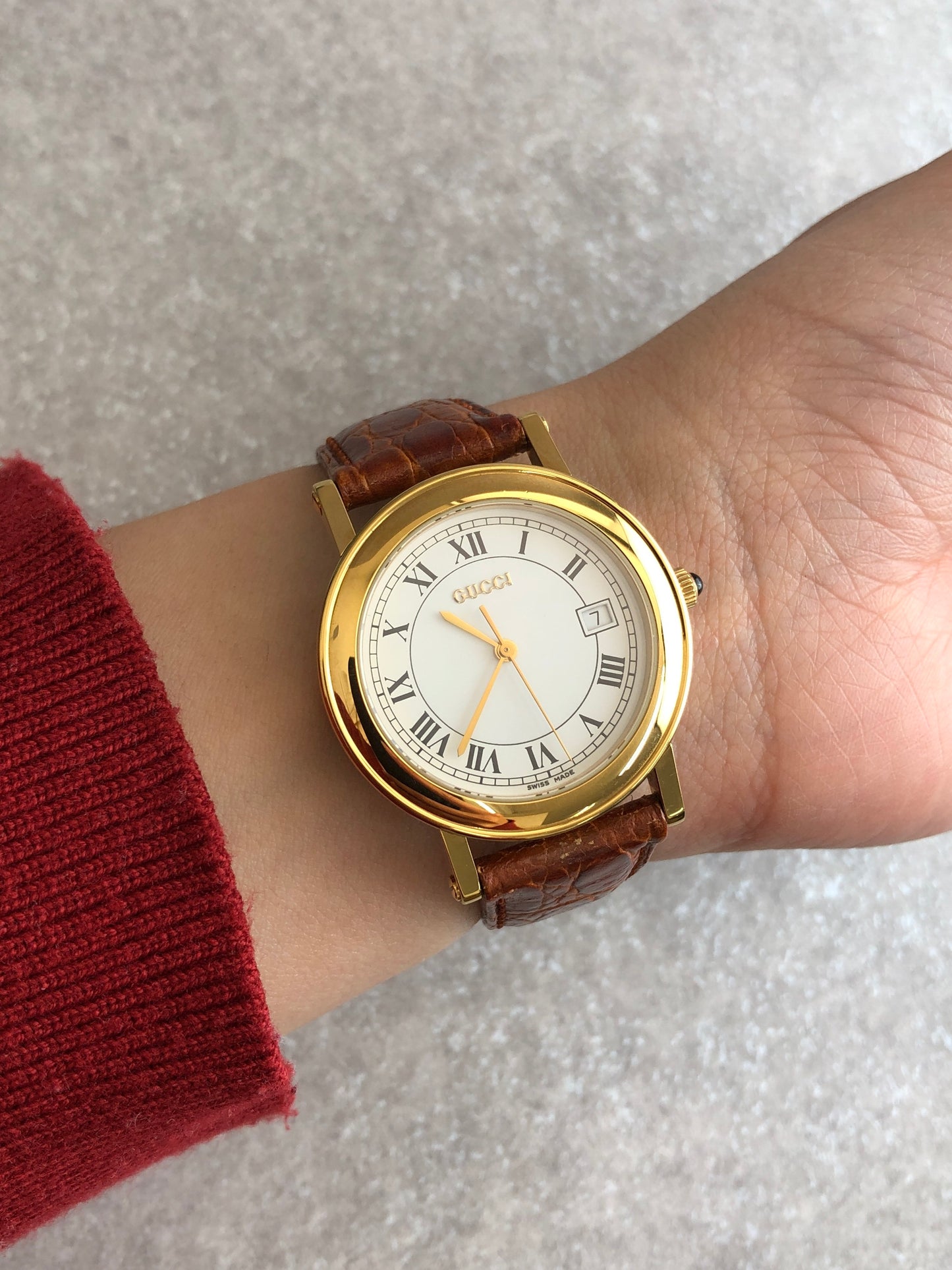 GUCCI Logo Watch Gold×Brown Vintage 4aruag