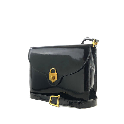 CELINE Padlock Turn Lock Patent Leather Crossbody Shoulder bag Black Vintage Old Celine aupwwr