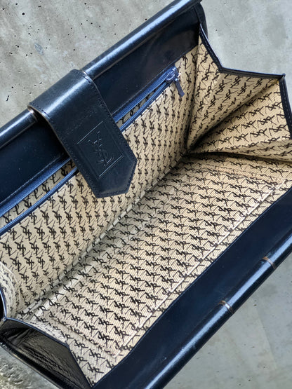 Yves Saint Laurent YSL logo Chevron Clutch bag Navy Vintage Old pu5ak4