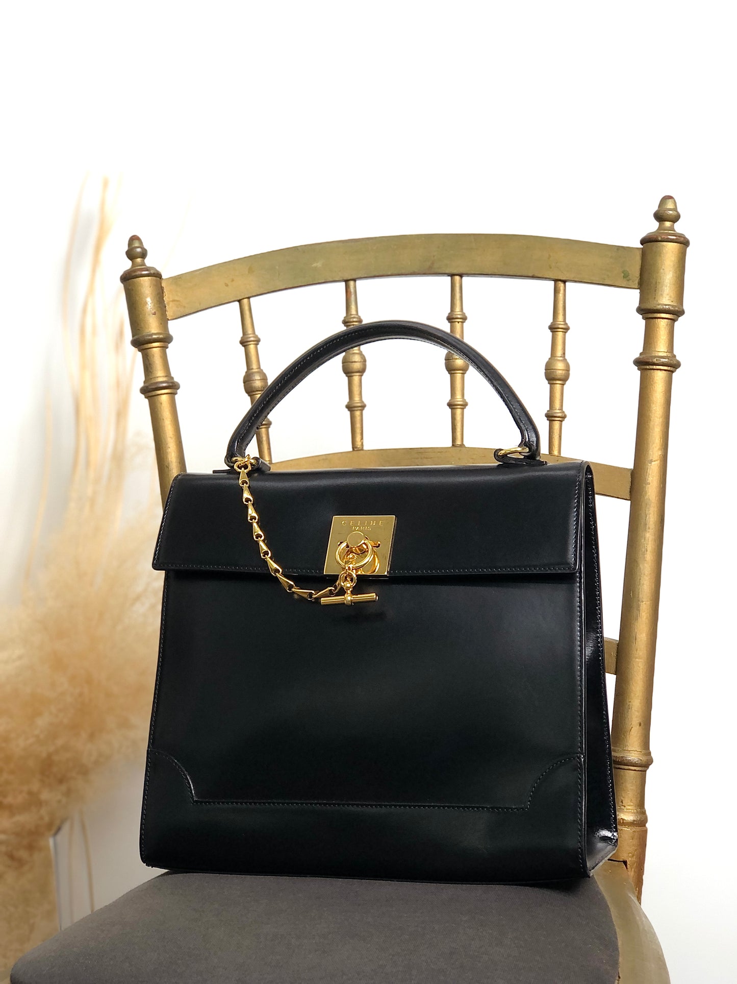 CELINE Gancini Handbag Black Vintage rtifa3