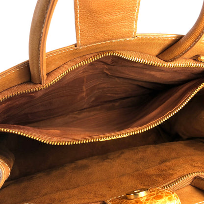 LOEWE Anagram Crocodile embossed Two-way Totebag Shoulder bag Brown Vintage Old she7e7